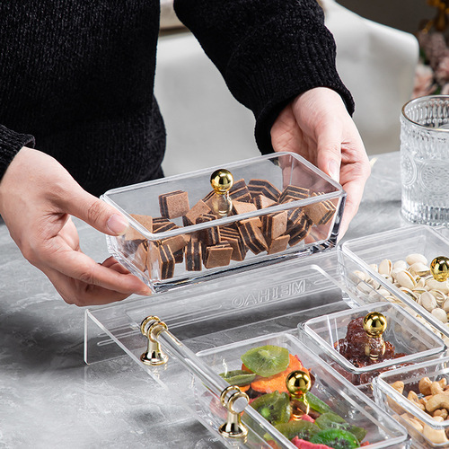 ins light luxury glass dried fruit plate square divided plate snack snack plate European style cake fruit platter with lid
