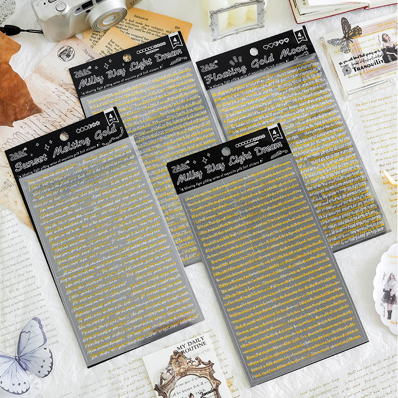 Serie de oro flotante, bronceado, plata en caliente, pegatinas de frases en inglés, pegatinas de decoración de libros de bricolaje transfronterizos
