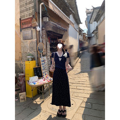 法式V领碎花连衣裙女2025夏季韩版纯欲风气质收腰显瘦中长款裙子