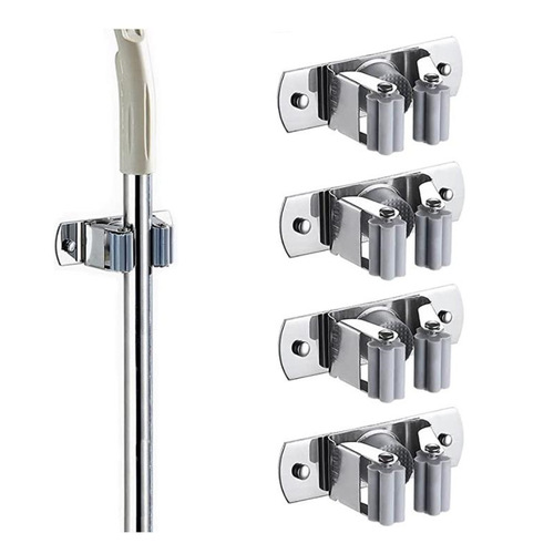 Mop and broom wall-mounted bracket anti-slip stainless steel mop holder broom hook tool storage bag self-adhesive