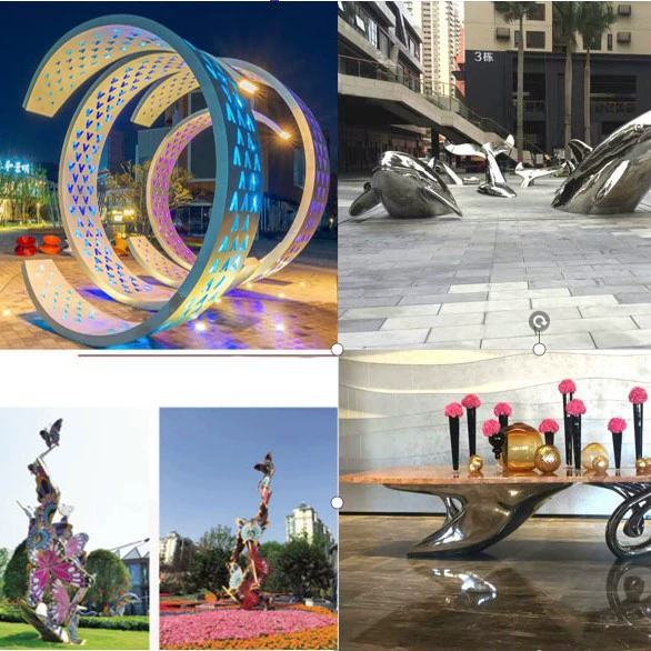 Производитель скульптур из нержавеющей стали, большие уличные объемные металлические фигуры с полой светящейся поверхностью, имитирующей водную рябь