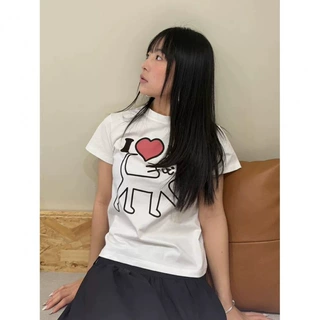 美式甜酷辣妹卡通猫咪印花正肩短袖T恤女夏季ins修身显瘦短款上衣