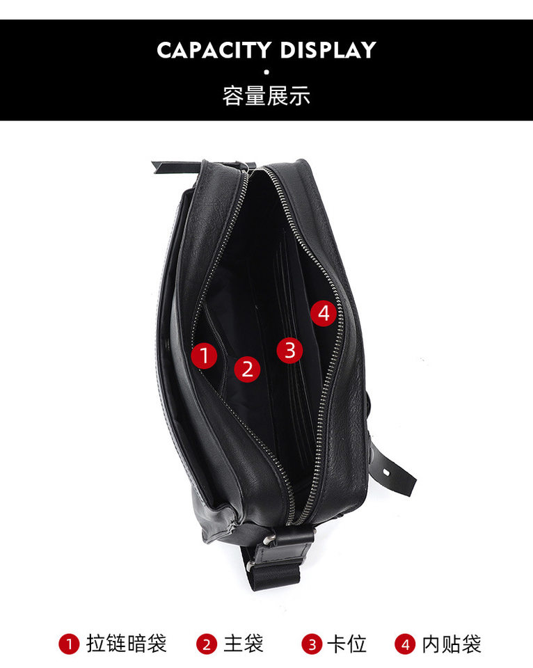 Túi đeo chéo nam da bò lớp đầu sức chứa lớn 27×9×18 cm — Màu đen chi tiết 6