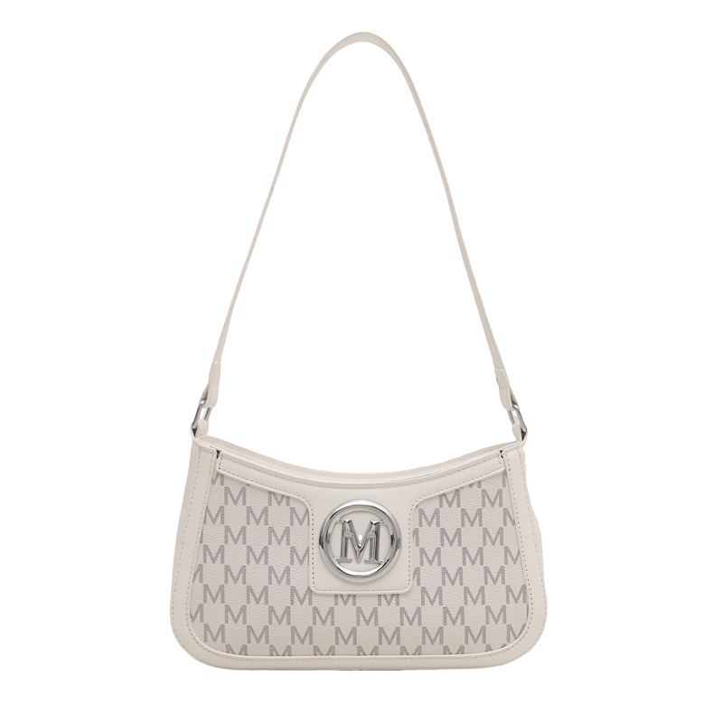 Bolsas debajo de las axilas para mujeres 2025 primavera nueva moda texturas francesas nicho bolsas de hombro letras de impresión media luna bolsas de mujer