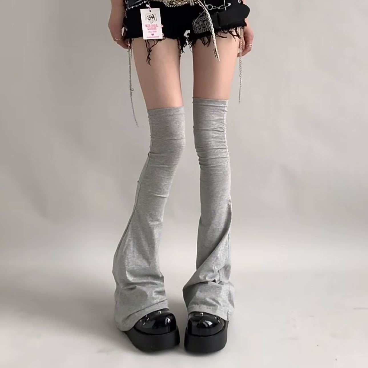 白色堆堆袜辣妹风长筒袜套弹力微压灰色腿套女夏季喇叭jk过膝袜子