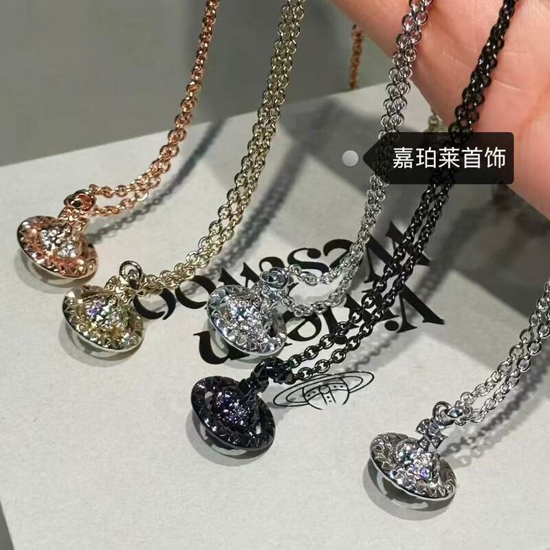 High-Quality Empress Small Three-Dimensional Rivet Full Diamond Saturn Necklace Punk Style Unisex Planet Sweater Chain High-Quality Empress Small Three-Dimensional Rivet Full Diamond Saturn Necklace Punk Style Unisex Planet Sweater Chain