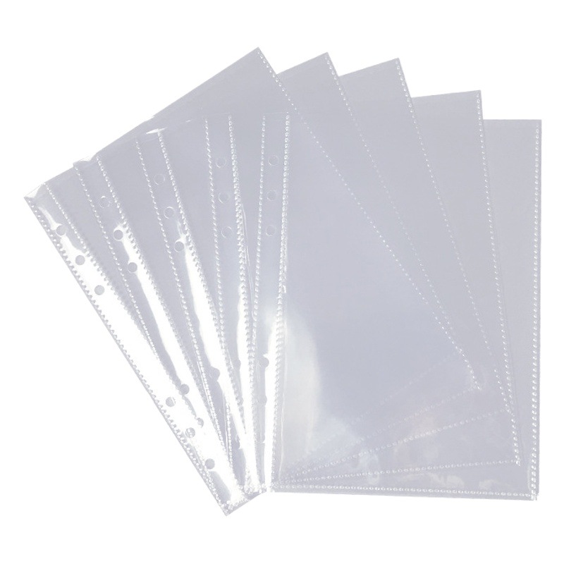 Carpeta de hojas sueltas A5 con páginas interiores de PP transparentes, bolsillos de almacenamiento de fotos recargables de 6 agujeros, organizador de documentos para recibos y materiales.