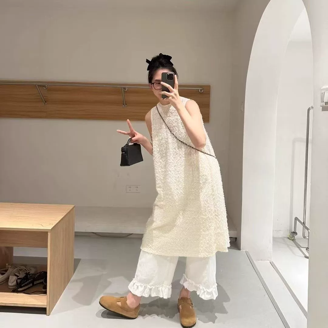 Полный комплект нарядов ootd, ленивый стиль, непринужденное платье без рукавов, женский костюм-двойка с широкими брюками, новый летний стиль.