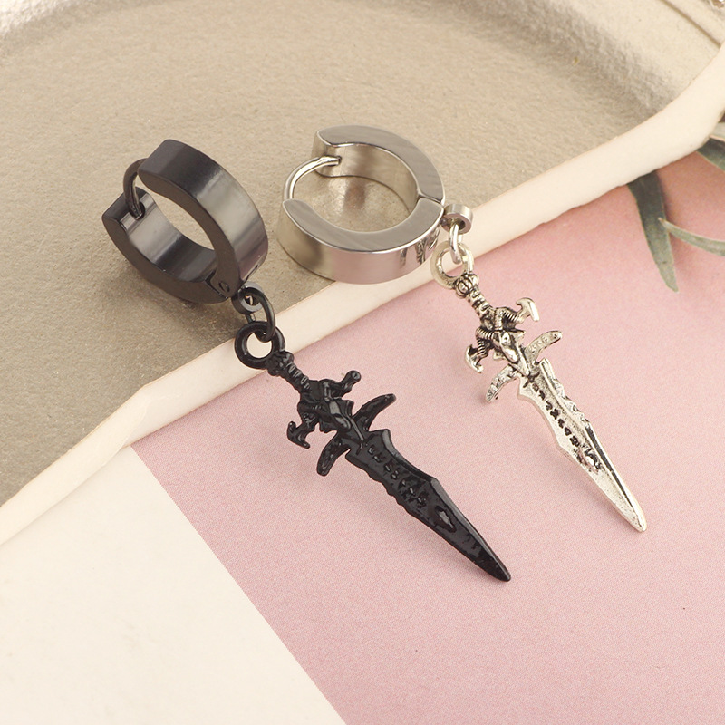 Distinctive Pointed Tapered Titanium Steel Earrings Men's Harajuku Retro Simple Circle Earrings Trendy Hip-Hop Ear Clip Women detail image 9