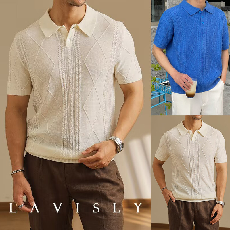 Polo camiseta camiseta de punto camiseta de manga corta camiseta de hombre estereoscópico torsión flor vieja viento de verano fábrica transfronteriza al por mayor