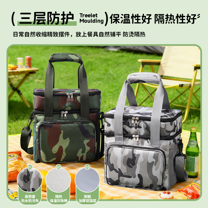 Bolsa de picnic de alta capacidad de doble capa transfronteriza bolsa de hielo al aire libre bolsa de aislamiento con bolsa de almuerzo de comida portátil