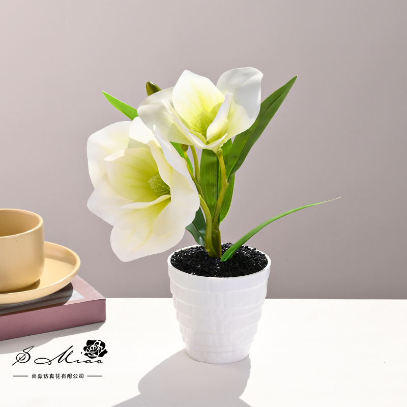 Dos flores y una fruta sensación de mano flor de magnolia bonsai simulación flor de decoración de estudio en el hogar decoración de plantas verdes artificiales simulación maceta image 1