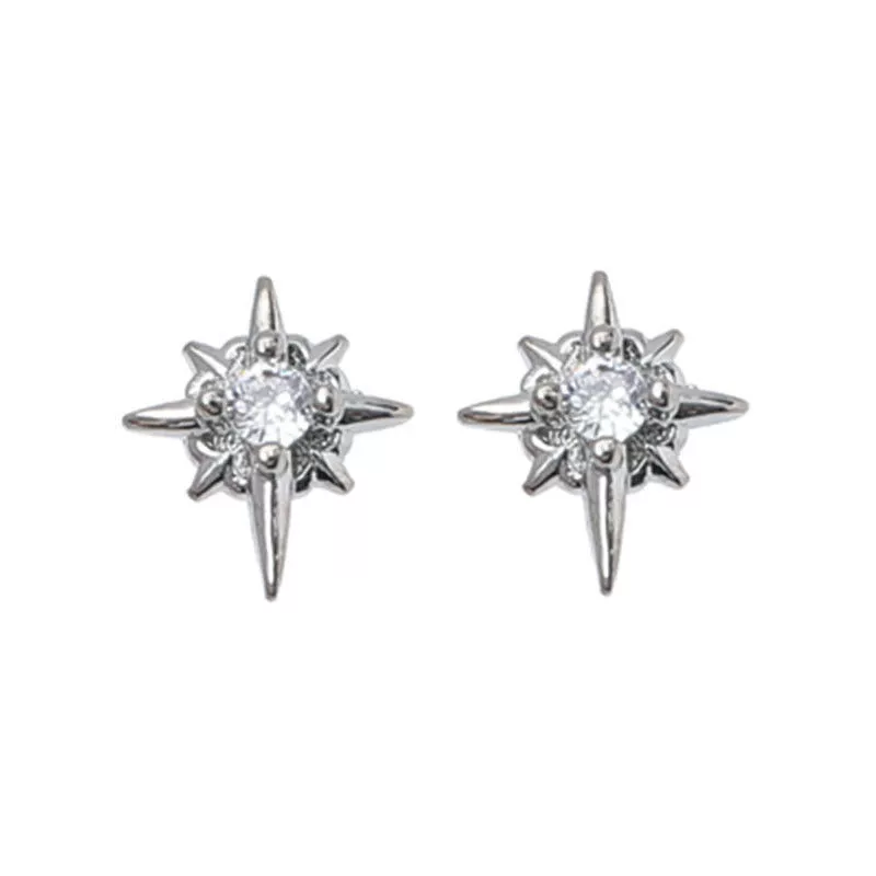 Серьги unisex 925 серебро, европейский минимализм «звезда», чёрный или белый камень