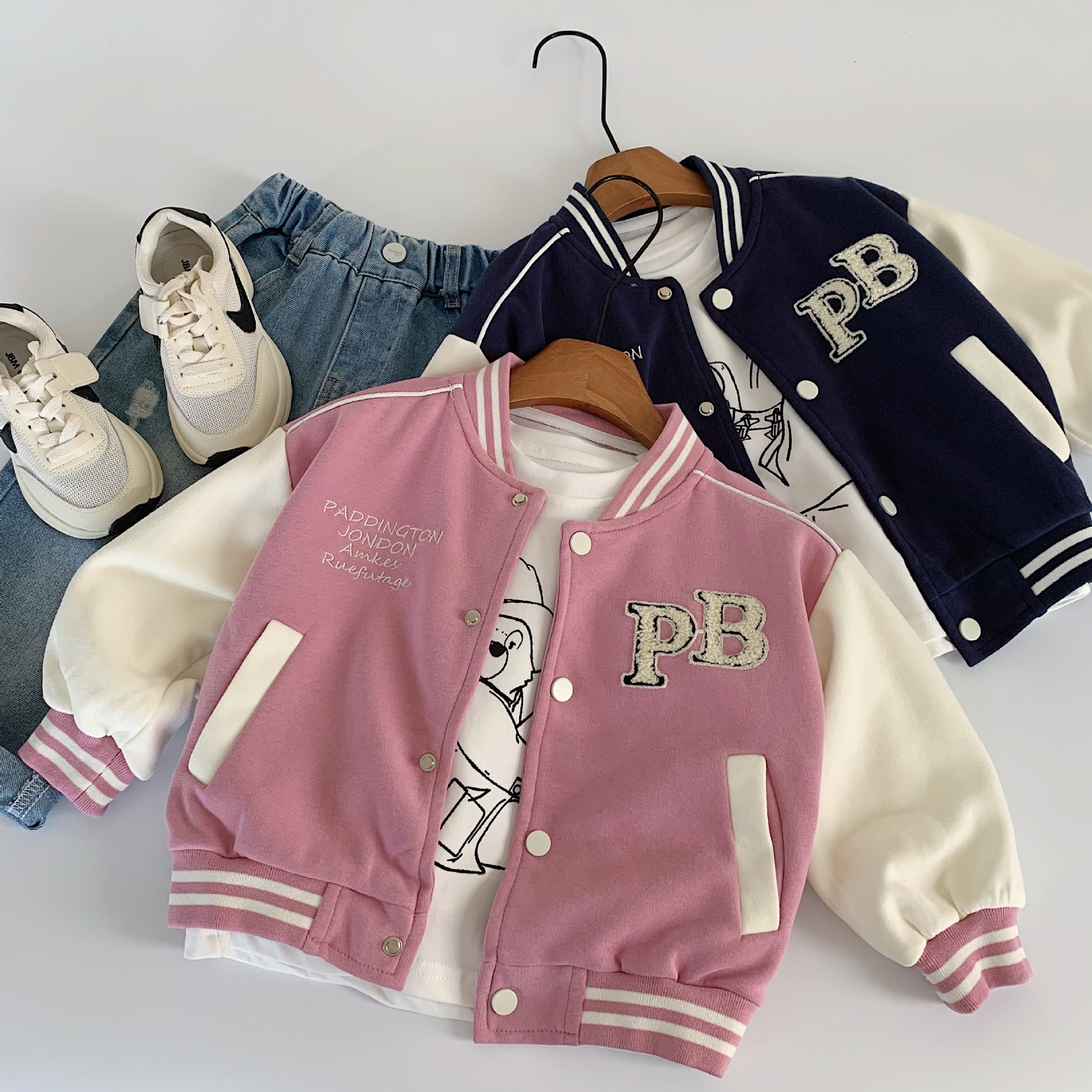 Maibao ropa para niños chaquetas para niños 2025 otoño nuevos niños y niñas Paddington oso uniforme de béisbol ropa de otoño para bebés al por mayor