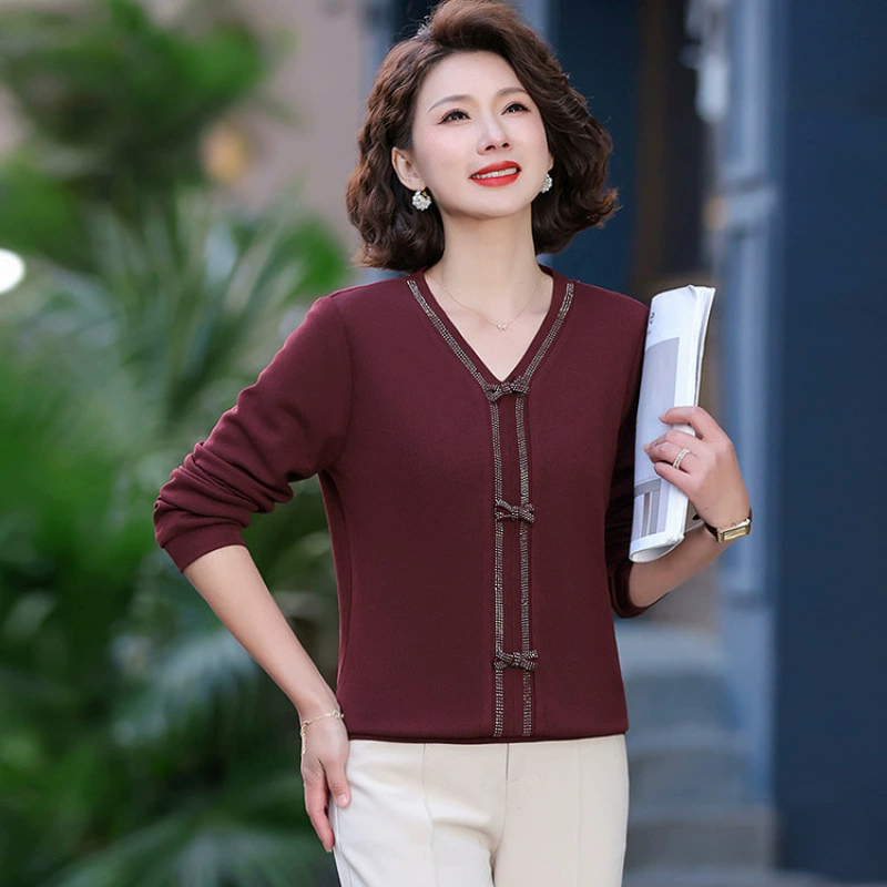 Весенняя стильная рубашка с длинными рукавами для мам среднего возраста, элегантная базовая рубашка для женщин среднего и пожилого возраста, модный топ, уменьшающий возраст, на весну и осень.