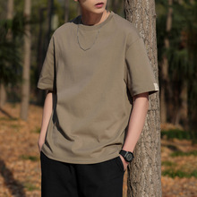 瀚派潮牌男生短袖夏季新款纯色圆领体恤休闲重磅男士上衣情侣装