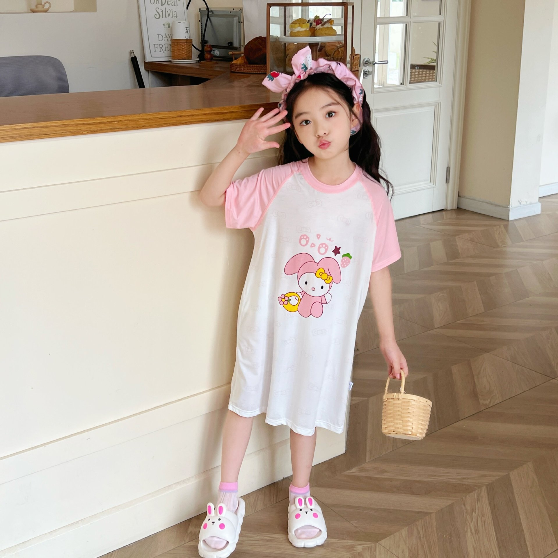 Niñas camisón modal primavera y otoño niños grandes estilo princesa coreana falda de niña pijamas para niños ropa de casa para bebés