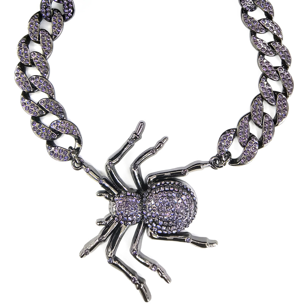 Transfronterizos Europa y América exagerada Halloween araña púrpura joyas de forma ins personales diamantes grandes accesorios colgante de araña