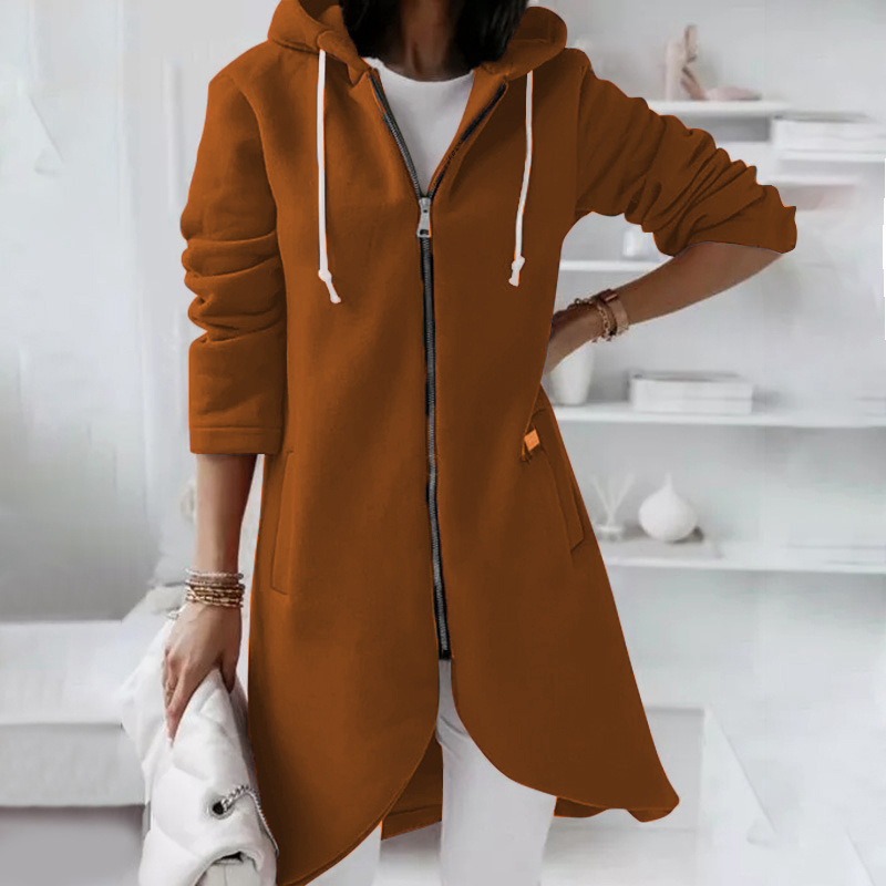 Women's Clothing autumn and winter new personality street sweatshirt zipper hooded long plus velvet sweatshirt_voghion.com