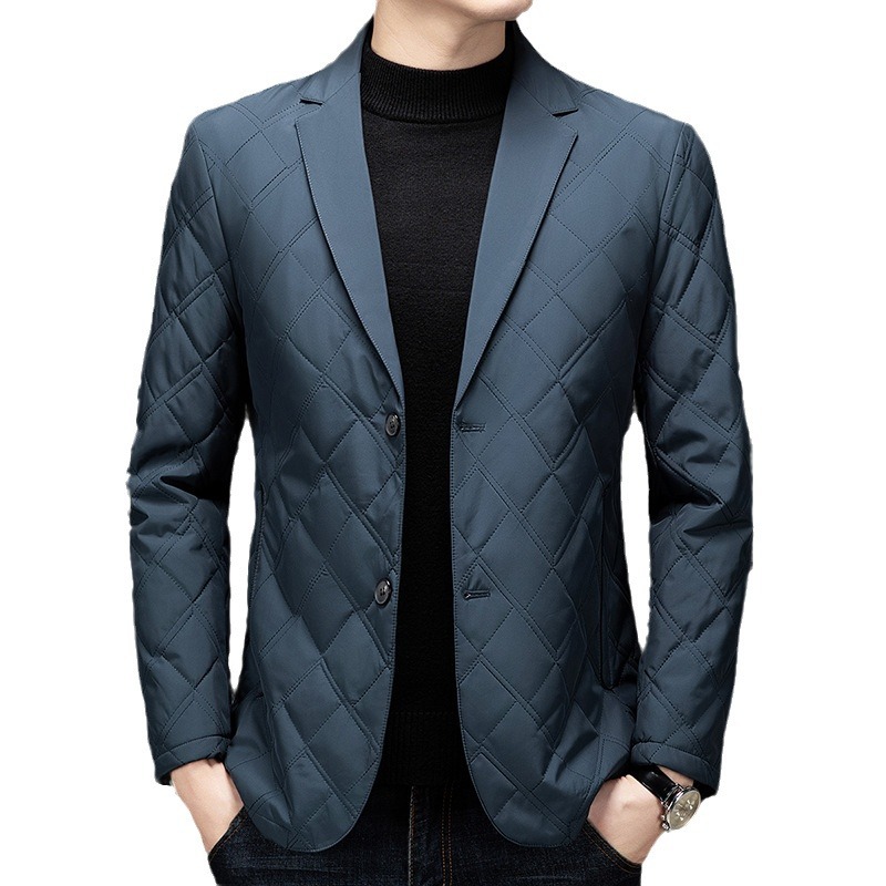 Otoño e invierno nuevo estilo chaqueta acolchada de algodón para hombres jóvenes y de mediana edad simple casual color sólido traje de solapa gruesa chaqueta acolchada al por mayor