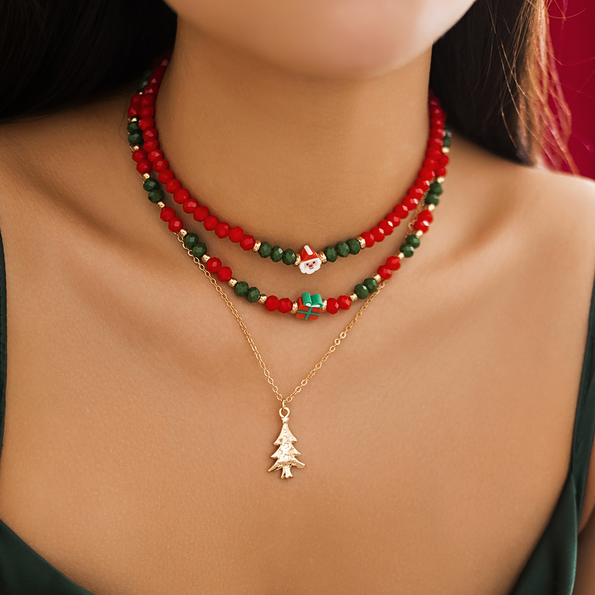 beaded choker women's necklace christmas snowman gift crystal jewelry_voghion.com