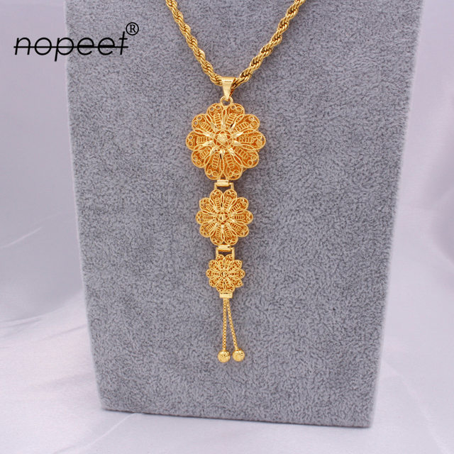 NOPEET Middle East Dubai 24k Gold Plated Jewelry Set African Bridal Jewelry Necklace Earrings Two Pack