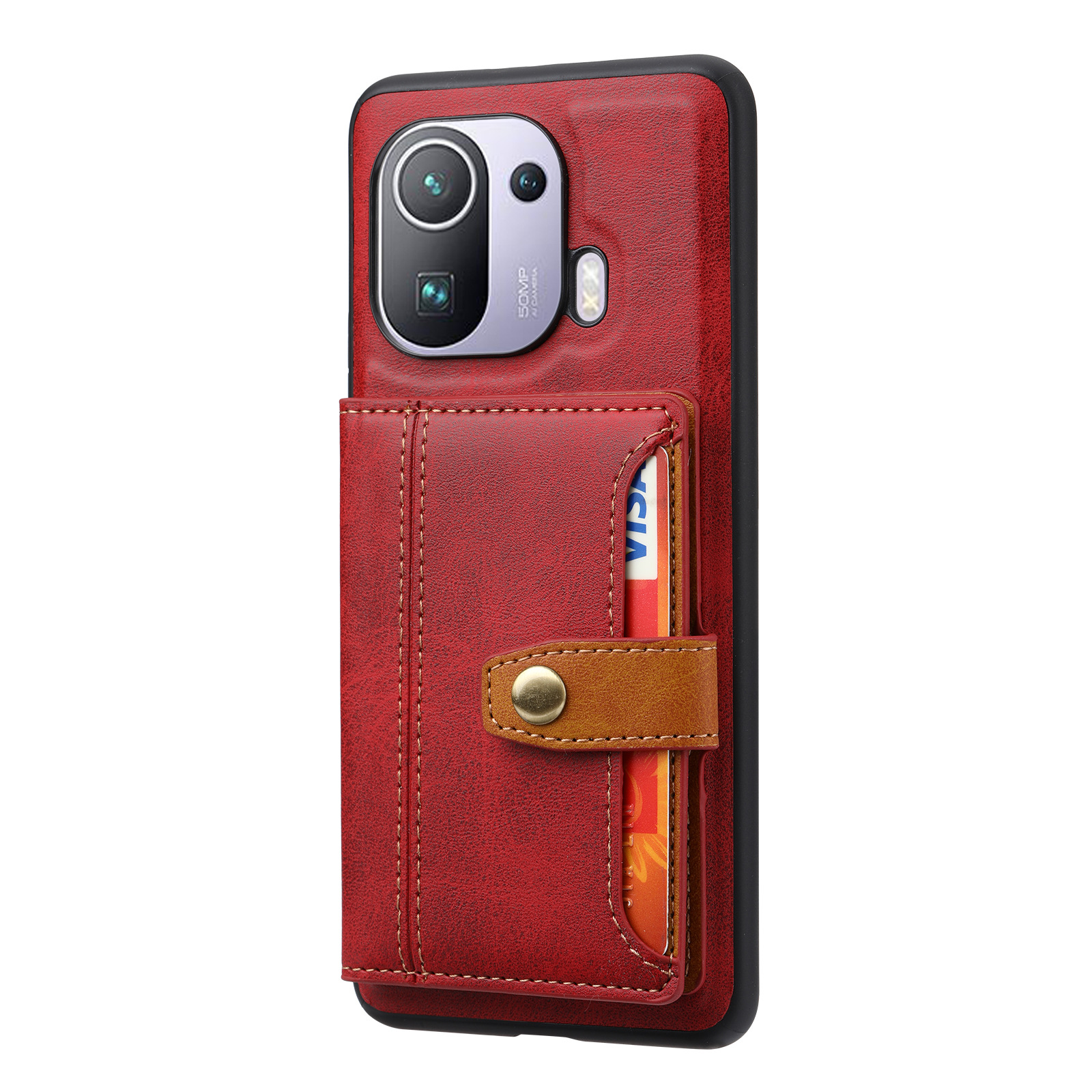 Funda para teléfono móvil Xiaomi 11pro con ranura para tarjetas externa, funda de cuero tipo billetera, funda de cuero 11pro = funda moderna con bloques de color