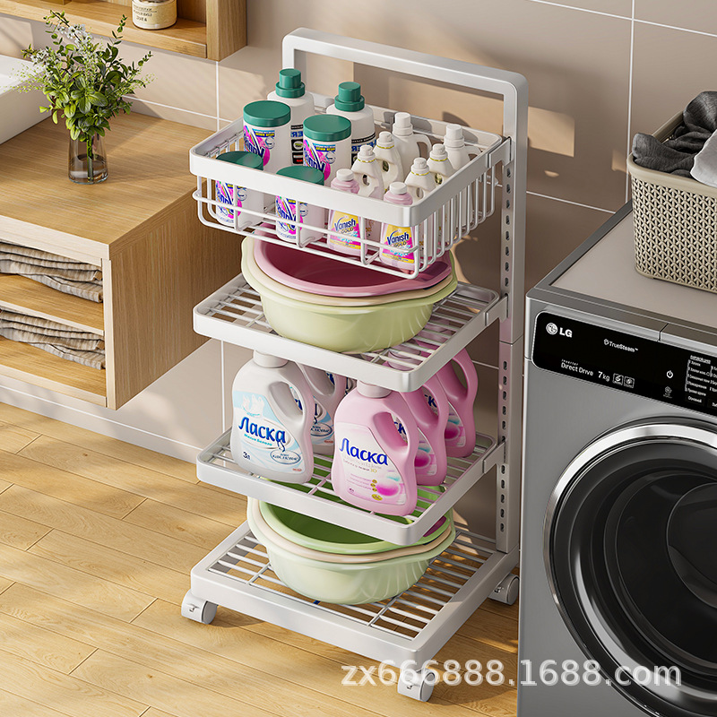 분지 랙 욕실 보관 랙 바닥 세면기 랙 바퀴 욕실 발코니 세탁기 사이드 분지 버킷 보관 랙