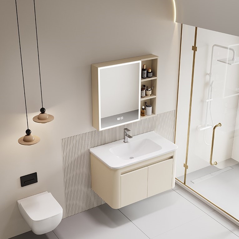 Gabinete de baño de arco circular de panal de aluminio espacial grueso integrado tipo pared cerámica lavabo lavabo lavabo facial