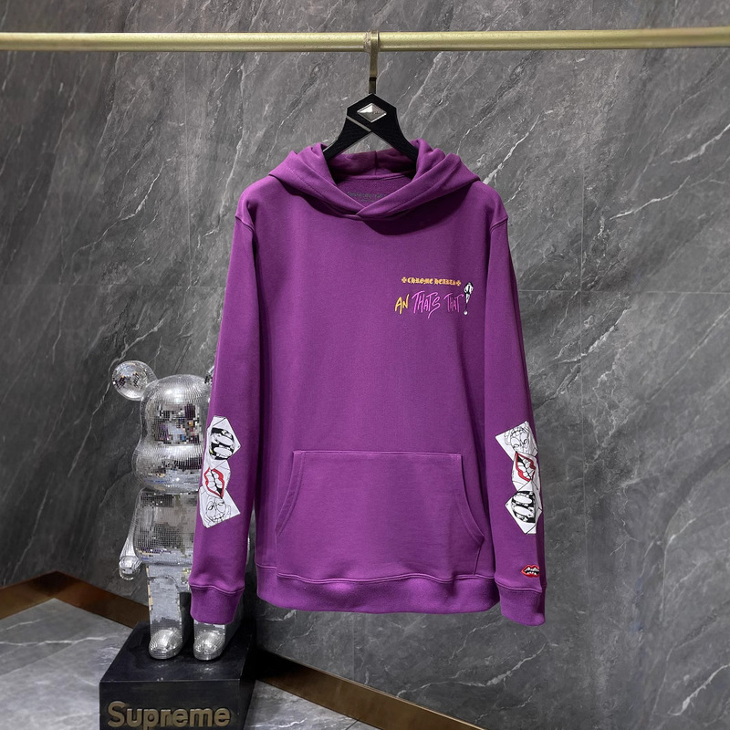 Chrome Hearts24 New Autumn and Winter Chrome Matty Boy Purple Hooded Pullover Sweatshirt for Men and Women