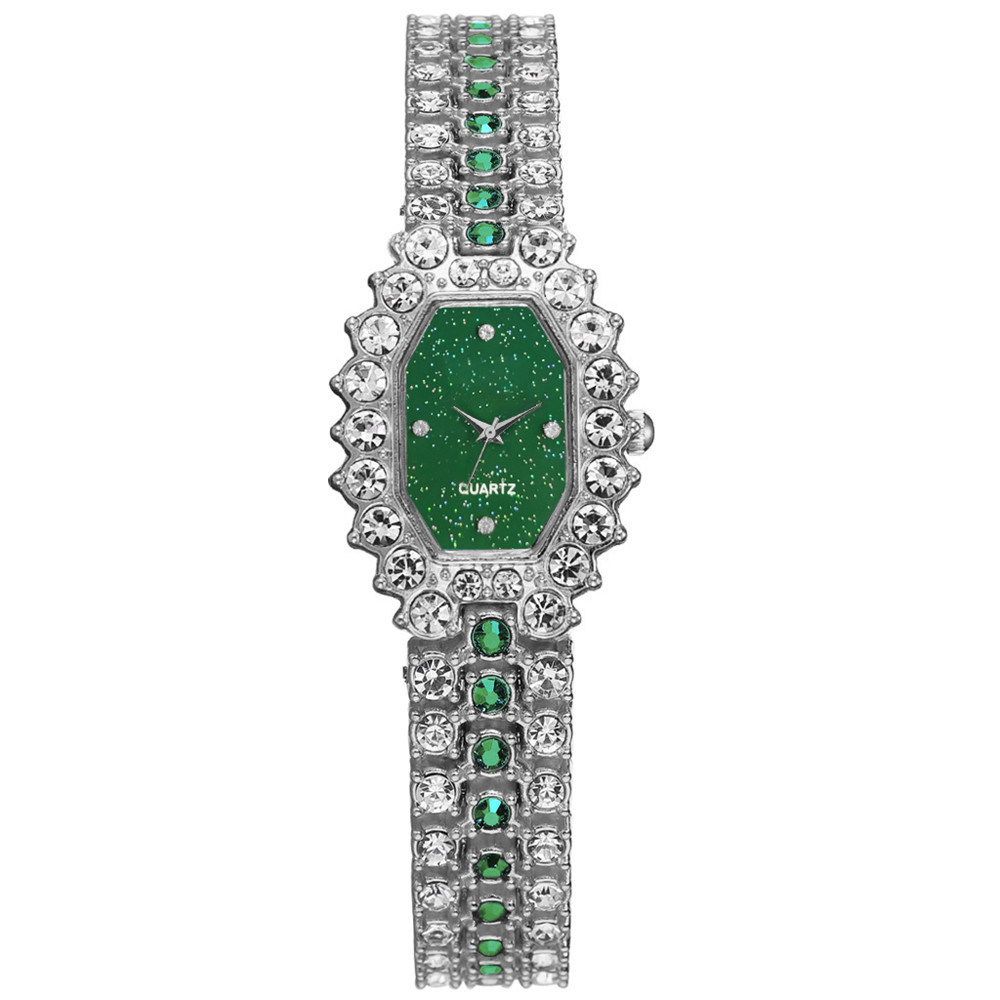 New steel band watch female student fashion trend Korean jewelry bracelet steel band watch full diamond square women's watch_voghion.com