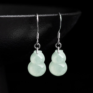 High-grade S925 silver inlaid natural A goods Jade gourd earrings ice jade stone fashion women's earrings earrings