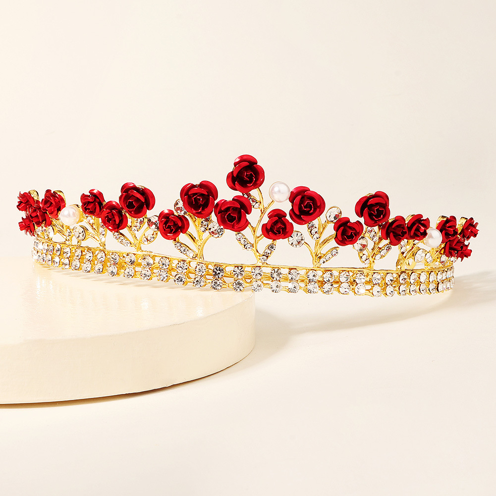 Nouveaux Bijoux De Mariage Couronne De Diamant Rose Rouge Baroque En Gros Nihaojewelry display picture 6