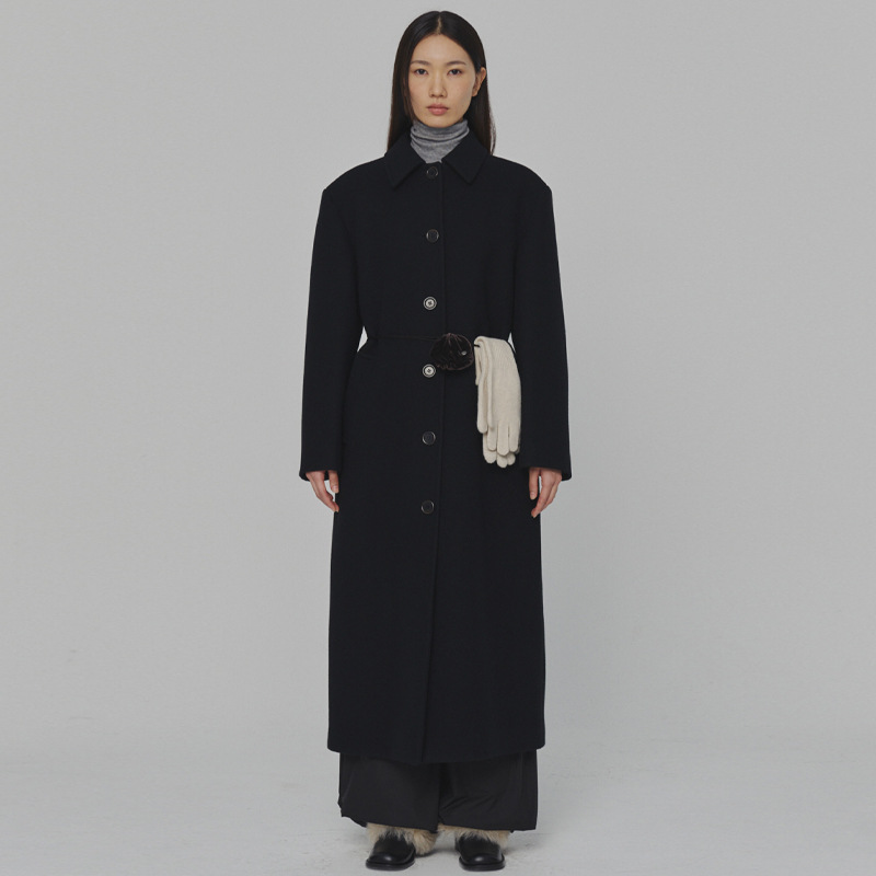 재고 있음 amomento 모직 코트 여성용 가을 겨울 신상 커플 스타일 고급스러운 틈새 디자인 레이스업 울 코트
