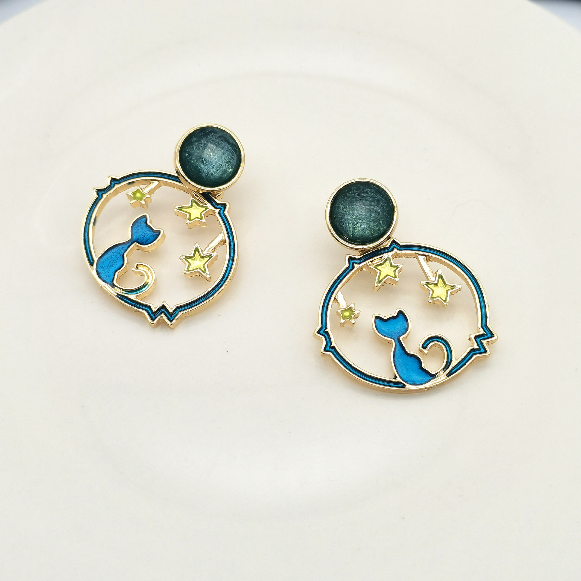 Cute Cat Alloy Enamel Drop Earrings display picture 5