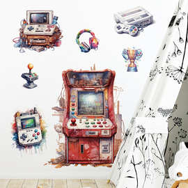 水彩游戏机墙贴电脑房装饰背景墙面贴画儿童房贴 JTBW-AB街头霸王