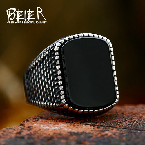 beier cross-border new stainless steel ring jewelry wholesale European and American titanium steel stone retro men's ring