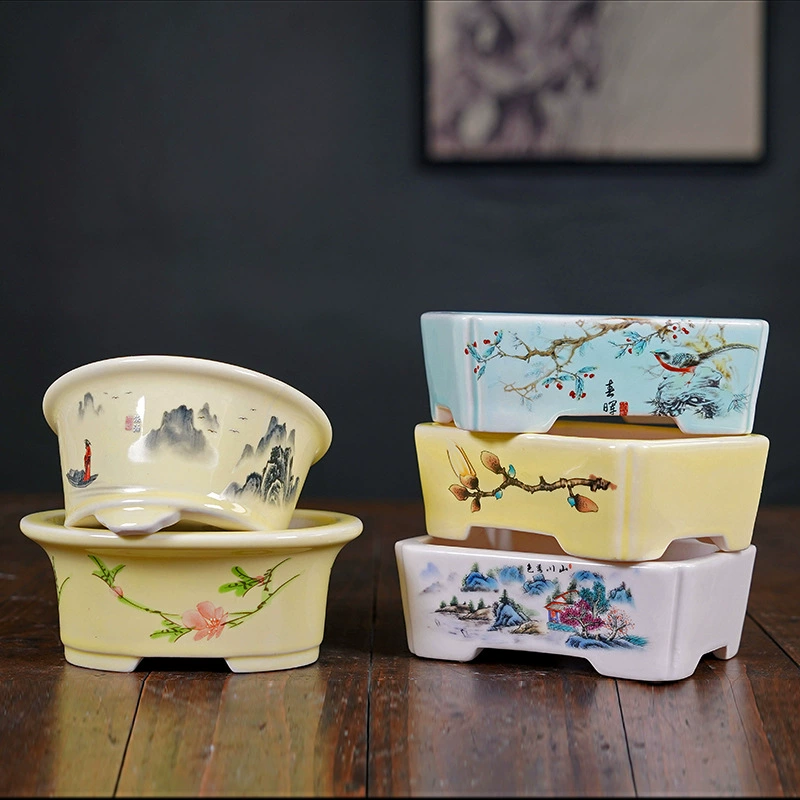 Маленький керамический цветочный горшок премиум-класса с глазурованной фиолетовой песчаной отделкой, горшок для суккулентов, мини-горшок для бонсай, расписной, новый заводской.