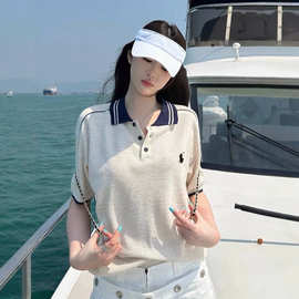扫码版RL拉夫撞色领翻领polo衫女百搭休闲风短袖上衣夏季新款t恤