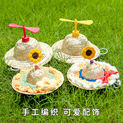 Pet Grass Hat Fashion Spring Pet Bamboo Dragonfly Hat Cat Sun Hat Medium and Large Dog Cute Photo Prop