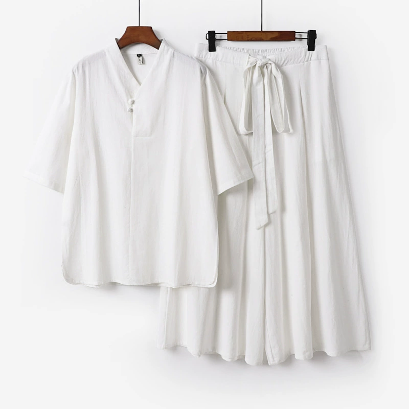 Льняной костюм больших размеров, мужская одежда в китайском стиле, улучшенная одежда для мирян династии Хань, древний костюм, чайный костюм из хлопка и льна, китайская этническая одежда