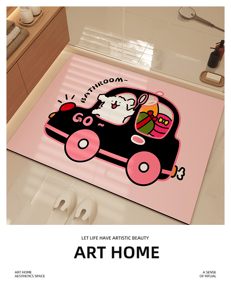 Bathroom Non-Slip Mat Cartoon Diatom Mud Mat Bathroom Water Absorbent Quick-Drying Foot Mat Toilet Door Wear-Resistant Floor Mat
