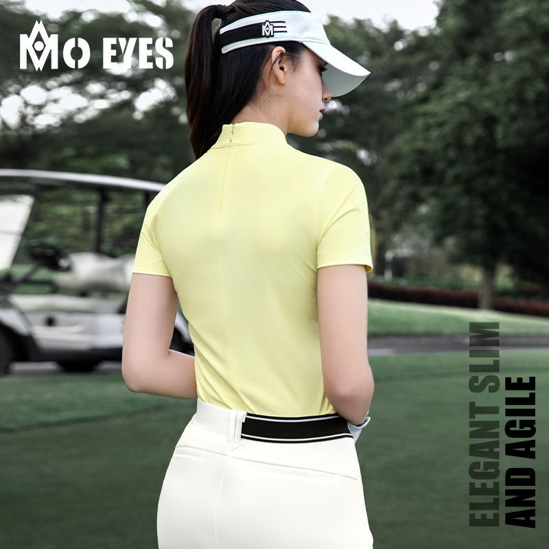 Áo thun nữ ngắn tay golf chống nắng UPF50, chất lụa lạnh, khóa kéo vô hình sau lưng — Áo hồng anh đào [lụa lạnh/chống nắng UPF50/khóa kéo vô hình sau] M25YF033, Áo trắng [cảm giác mát lạnh/chống nắng UPF50/khóa kéo vô hình sau lưng] M25YF033, Áo màu vàng lông ngỗng [lụa lạnh/chống nắng UPF50/khóa kéo vô hình sau lưng] M25YF033