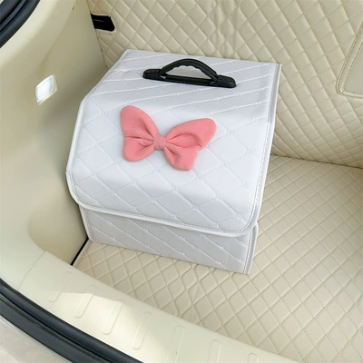 Car storage bag/box – Box storage bag car trunk - pink-bow-white-storage-box-small-size