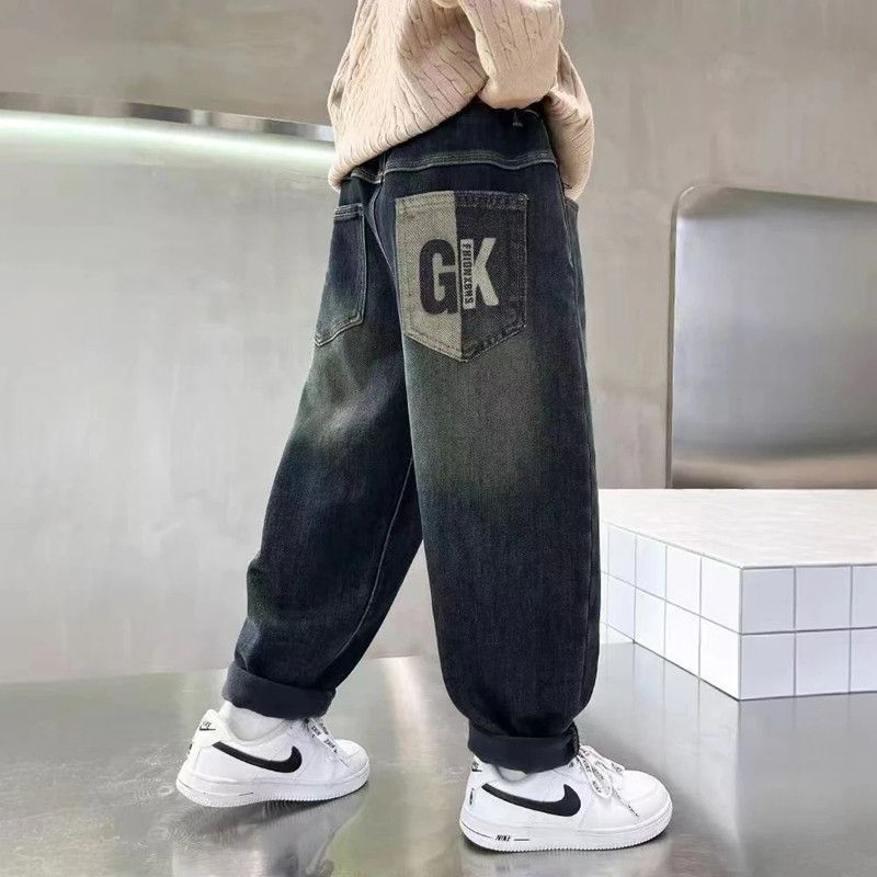 中大男洋帅气童春春秋裤子2025新款男孩儿童装休闲炸街牛仔春秋潮