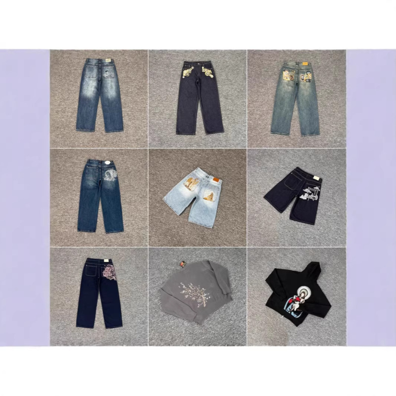 Cross-Border Foreign Trade Derschutze Blossm Niche Trendy Brand Embroidered Cherry Blossom Casual High Street Jeans for Men and Women
