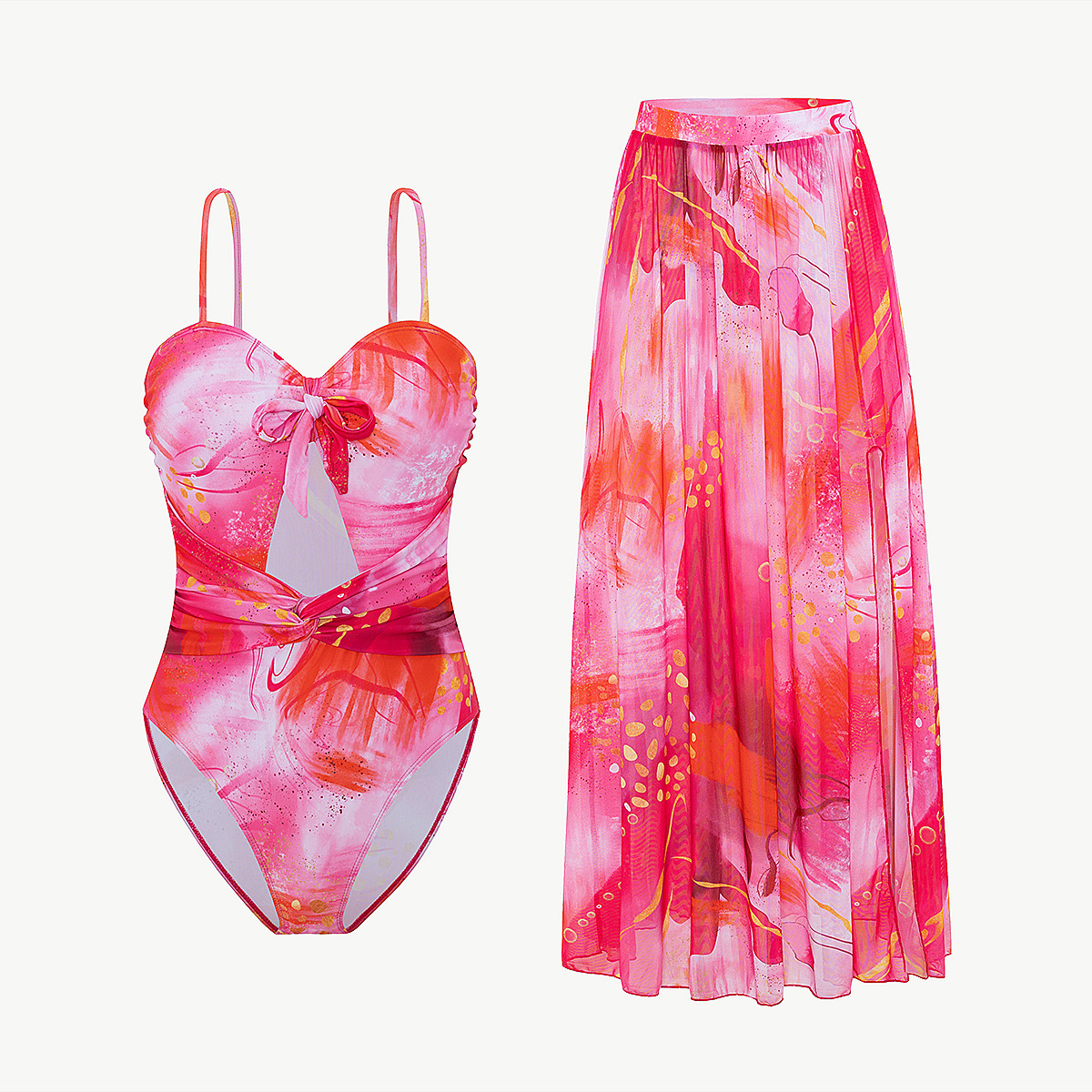 Nuevo estilo transfronterizo europeo y americano estampado hueco traje de baño de mujer de una pieza falda de dos piezas bikini comercio exterior de Amazon