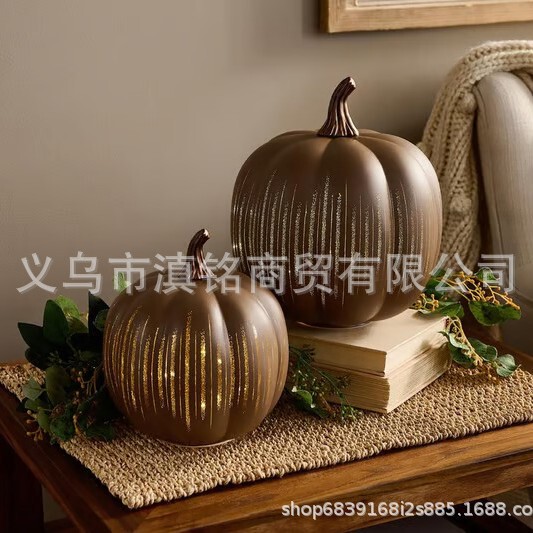 跨境热卖 Starry Night Glass Pumpkin Orange万圣节南瓜装饰摆件|undefined