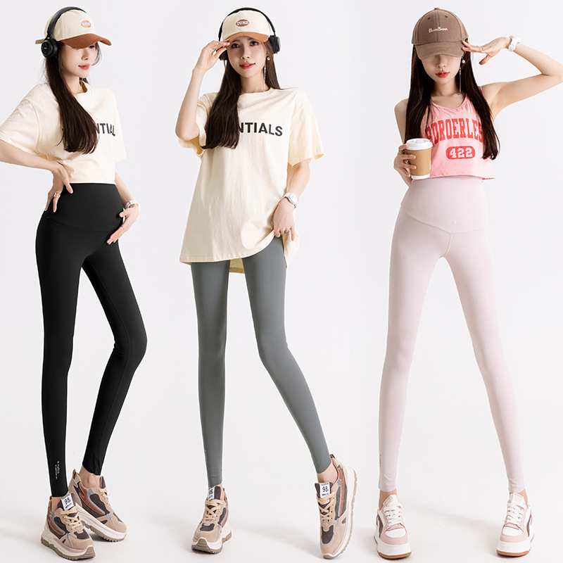 Pregnant Women's Shark Skin Leggings Summer Thin Outer Wear Yoga Slimming Barbie Leggings Children's Pregnant Women's Pants