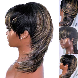 Dovetail hair wolf tail hair human hair set full mechanism full machine made wig human hair